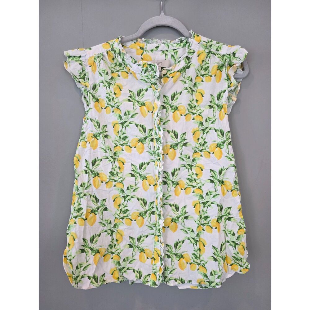 LOFT Sleeveless Blouse LG Lemons Novelty Print Preppy Dopamine Casual Cute Work - Picture 4 of 7